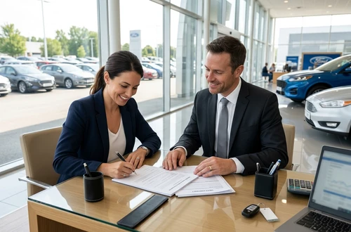 Happy customer receiving car keys